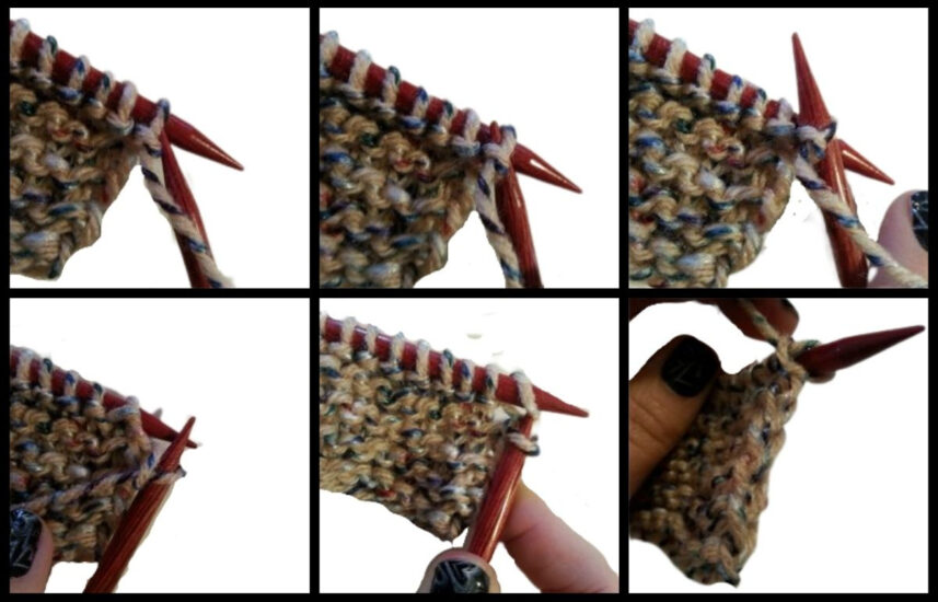 6 images showing how to slip the first stitch purlwise