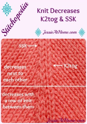 Stitchopedia Knit Decreases K2tog & SSK ~ from Jessie At Home