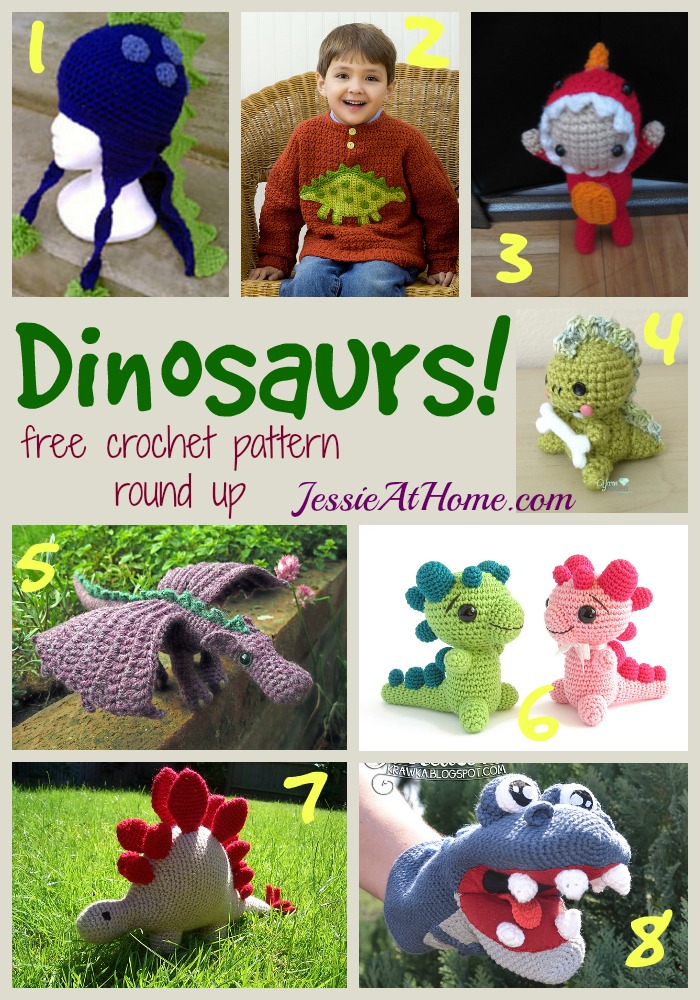 Dinosaurs ~ free crochet pattern round up from Jessie At Home