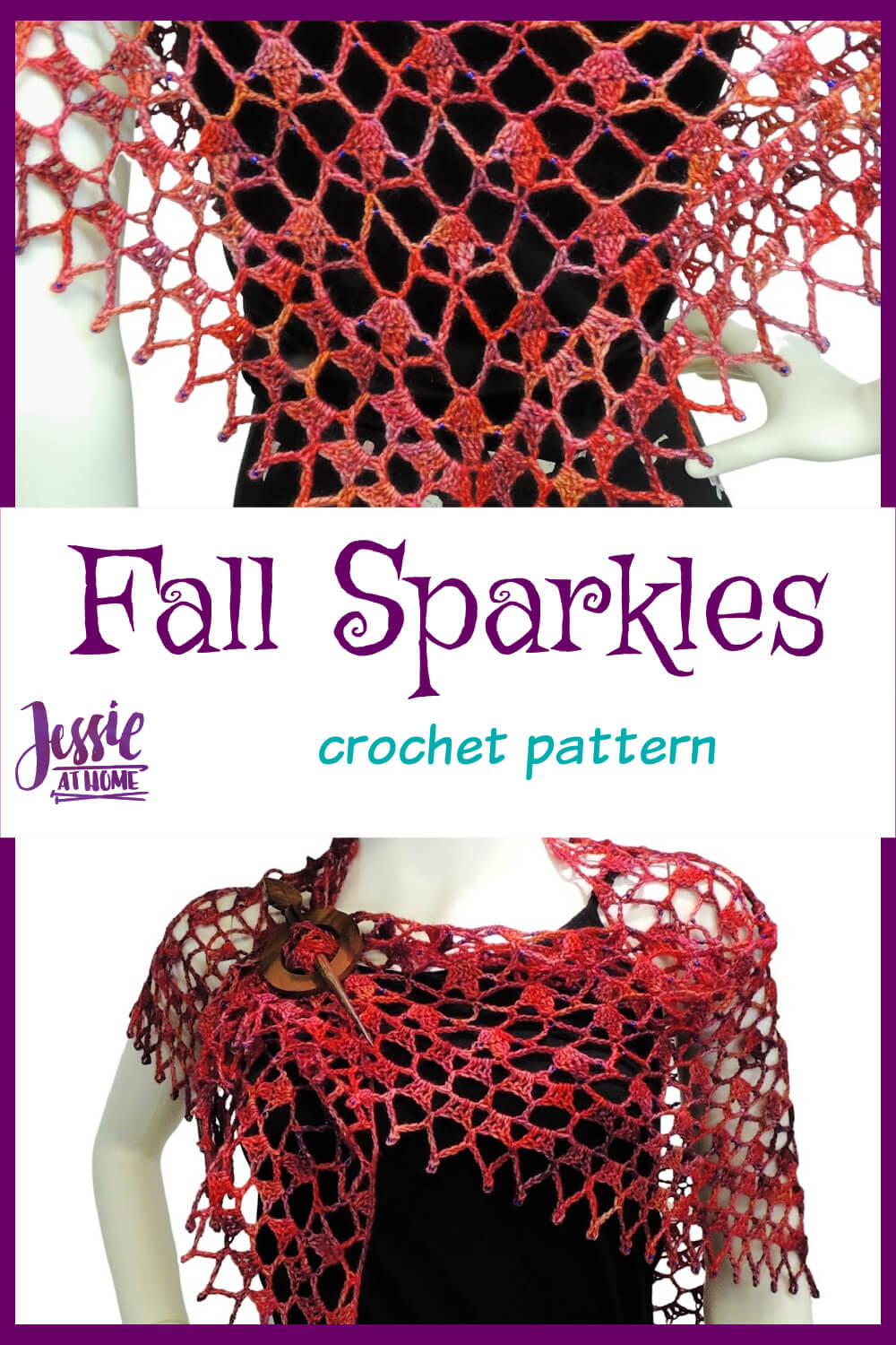 Fall Sparkles Shawl - beaded crochet shawl pattern