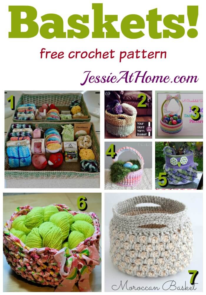 Baskets - free crochet pattern round up from Jessie At Home