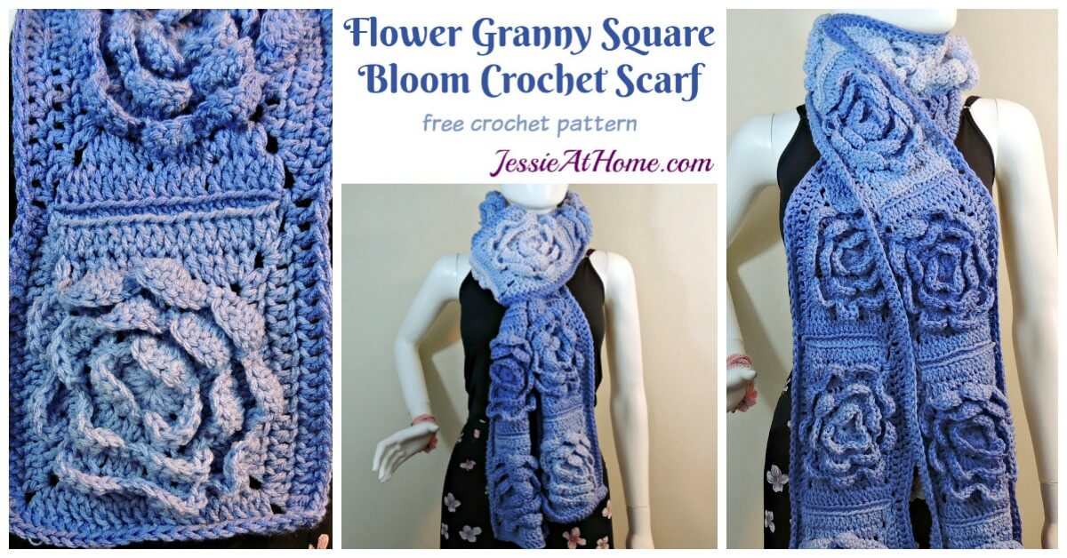 Flower Granny Square Bloom Crochet Scarf | Jessie At Home