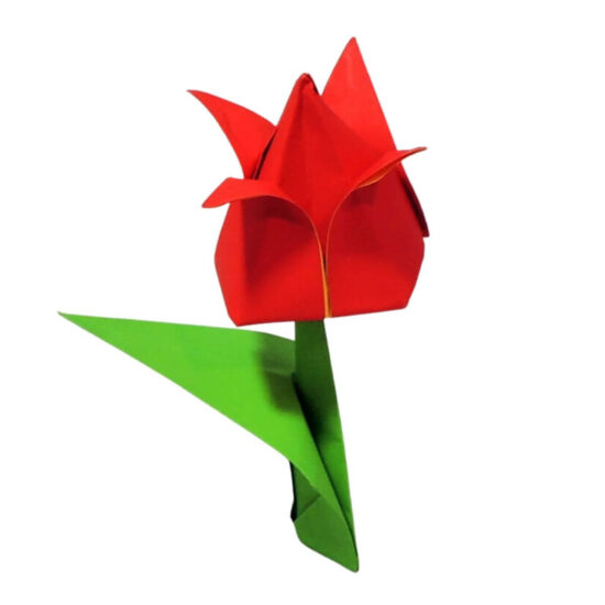 Origami Flower Stem and Leaf - with Flower
