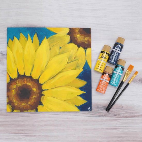 Let's Paint Live with Plaid - learn or improve your painting skills - Jessie At Home - Sunflower