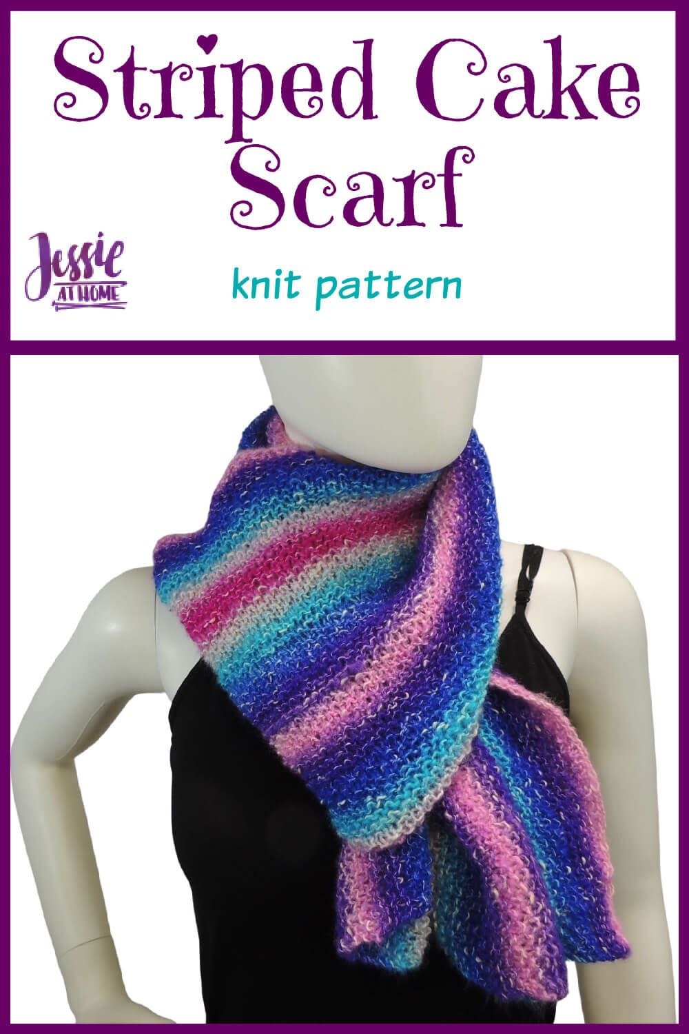 Striped Cake Scarf knit pattern by Jessie At Home - Pin 1