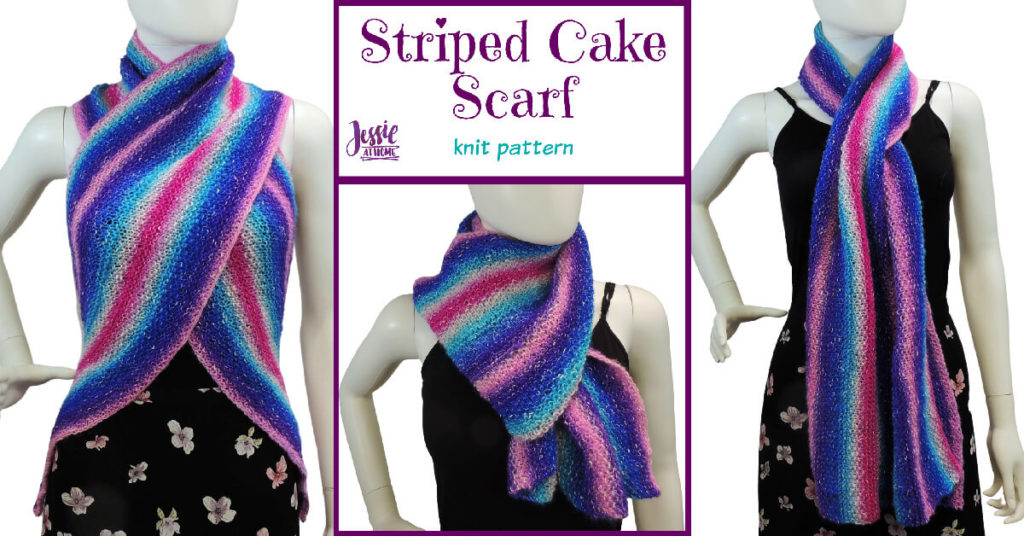 Striped Cake Scarf knit pattern by Jessie At Home - Social