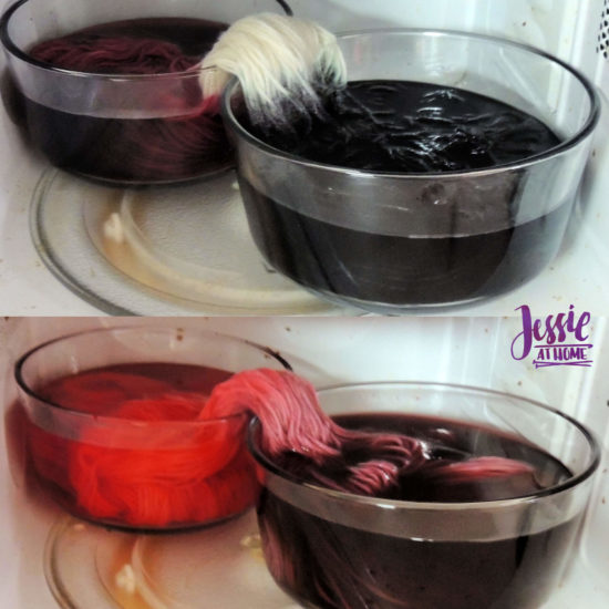 Dyeing Yarn with Jessie At Home - Protein Yarn and Acid Dye - Gloss DK - Food Coloring Black to Purple and Red to Purple - Dyeing