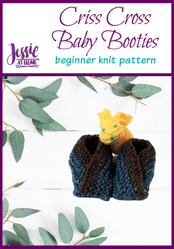 Criss Cross Baby Booties beginner knit pattern by Jessie At Home - Pin 1