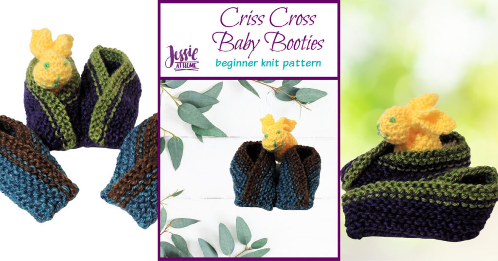 Criss Cross Baby Booties beginner knit pattern by Jessie At Home - Social