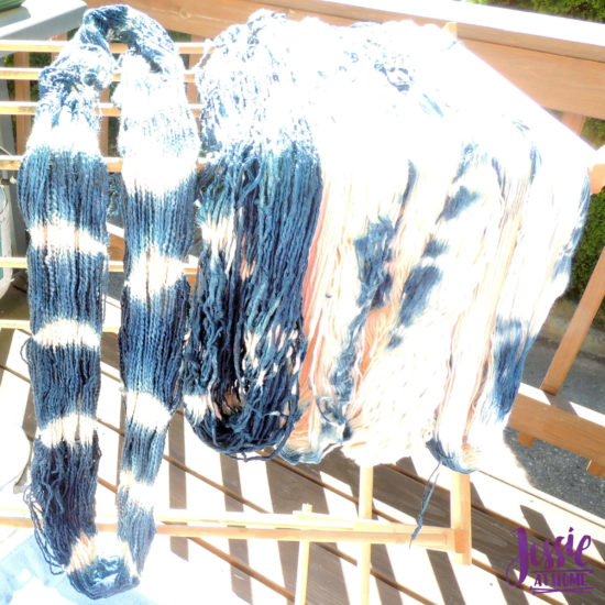 Yarn Dyeing with Indigo -Learn with Jessie At Home - Cotton Boucle Stripes Drying