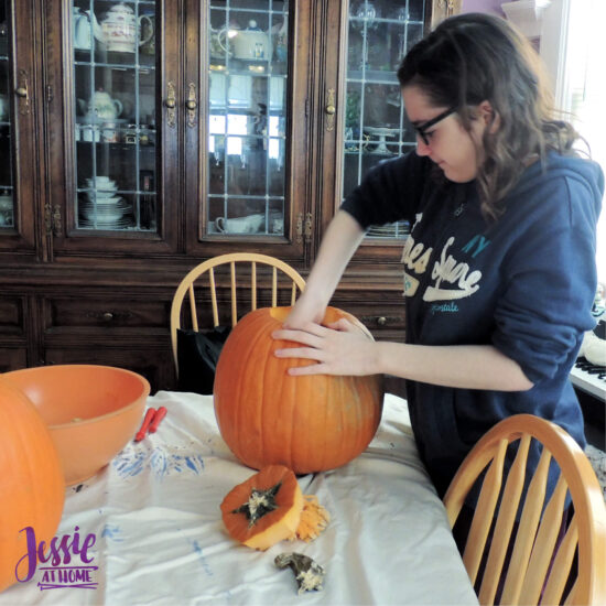 National Pumpkin Day and Fun with Felt by Jessie At Home - Vada Gutting the Pumpkin