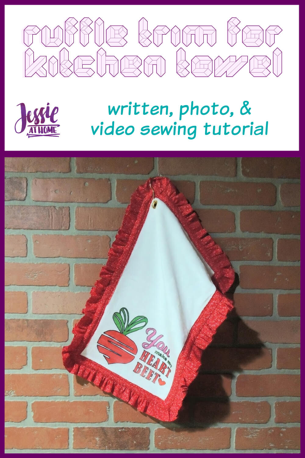 Ruffle Trim for Kitchen Towel - written, photo, & video sewing tutorial