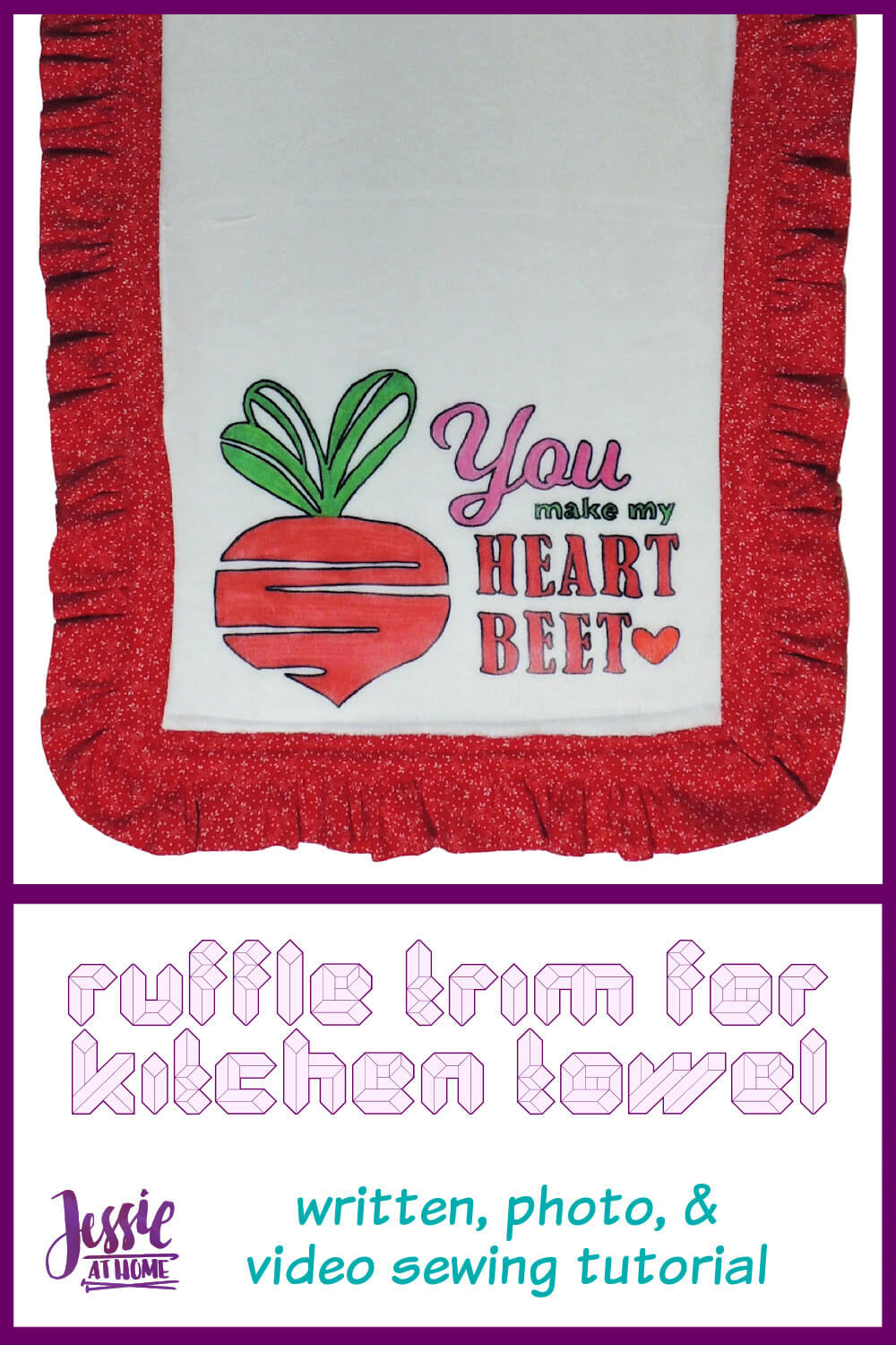 Ruffle Trim for Kitchen Towel - written, photo, & video sewing tutorial
