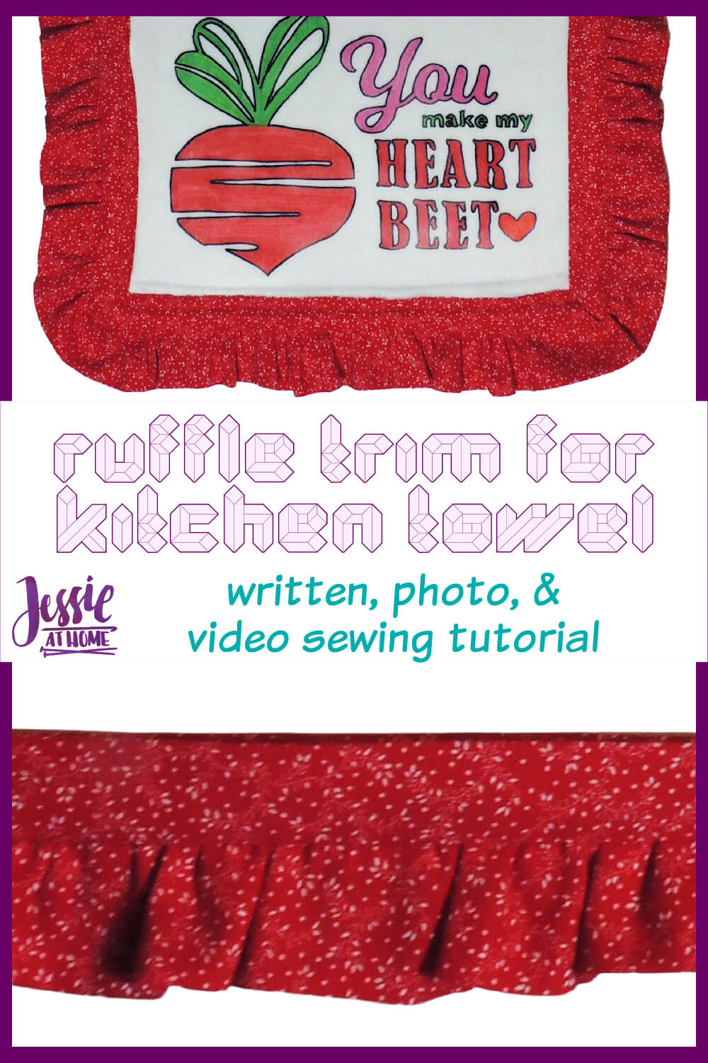 Ruffle Trim for Kitchen Towel - written, photo, & video sewing tutorial