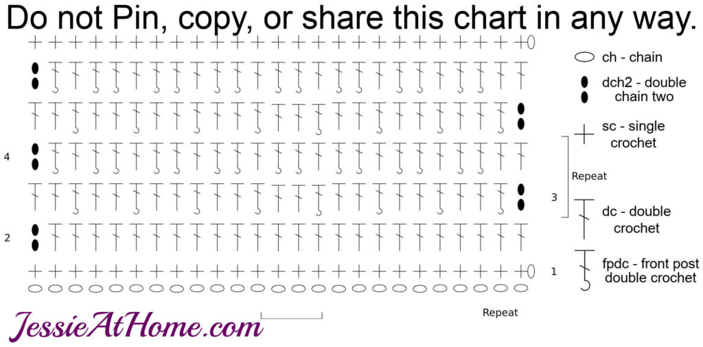 Crochet chart for the waffle stitch