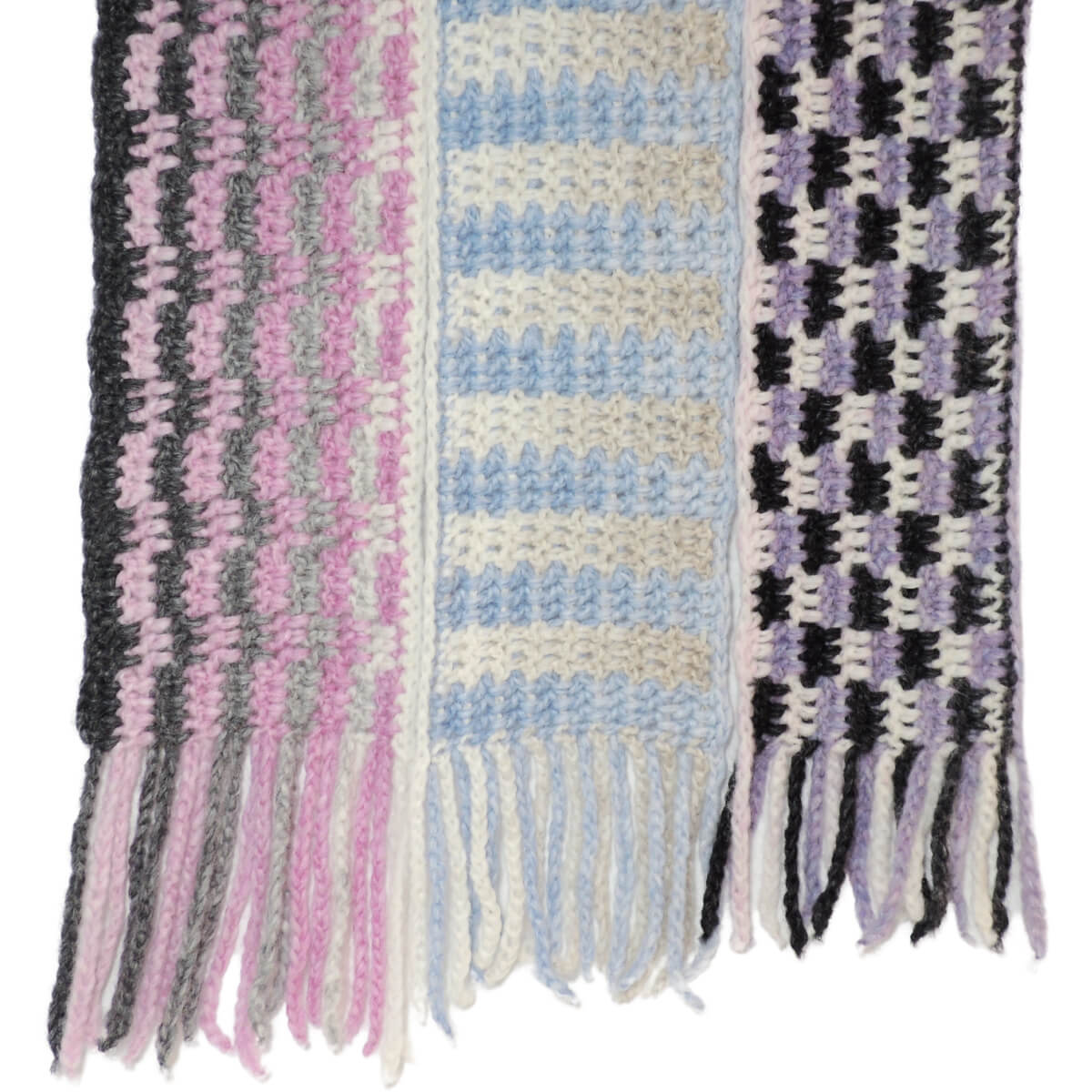 Image of the ends of 3 hanging scarves