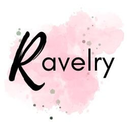ALT: Pink watercolor spot on white background with the word "Ravelry" on top in black.