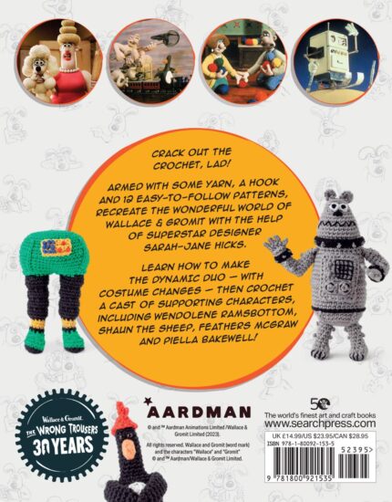 Back cover of book: Wallace & Gromit Cracking Crochet.